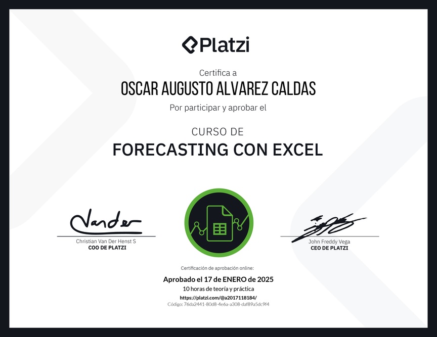Diploma del Curso de Forecasting con Excel