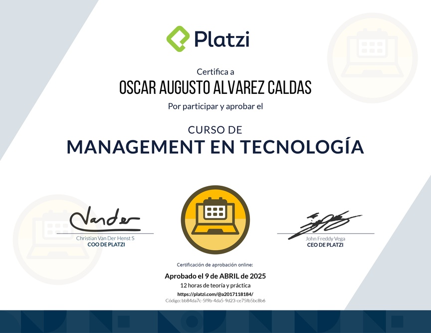 Diploma del Curso de Management en Tecnología