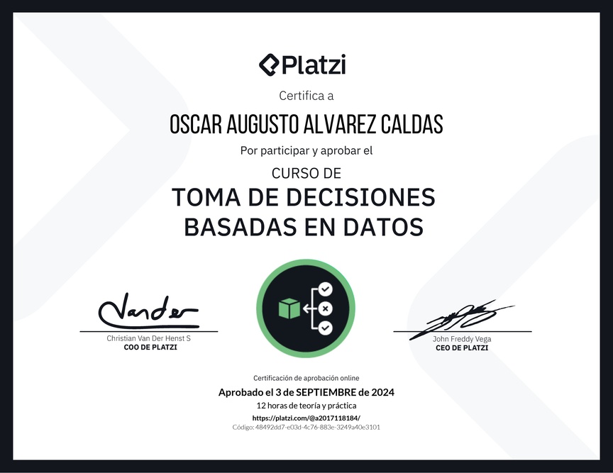 Diploma del Curso de Toma de Decisiones Basadas en Datos