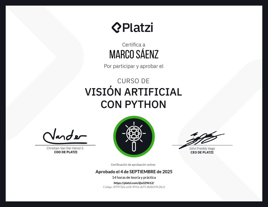 Diploma del Curso de Visión Artificial con Python