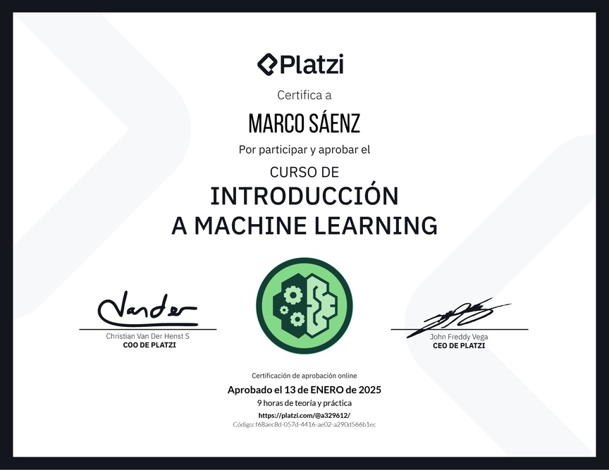 Diploma del Curso de Introducción a Machine Learning