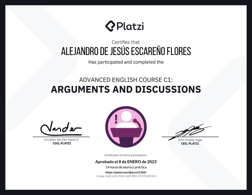 Diploma del Curso de Inglés Avanzado C1: Argumentos y Discusiones