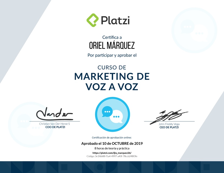 Diploma del Curso Gratis de Marketing Voz a Voz 2016
