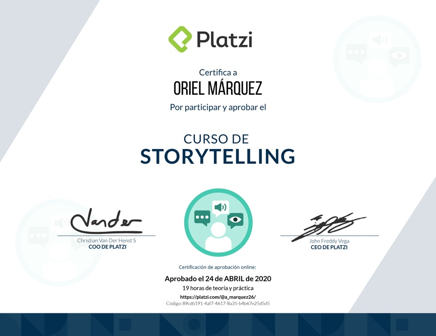 Diploma del Curso Básico de Storytelling