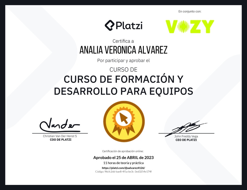 Diploma del Curso de Formación y Desarrollo para Equipos