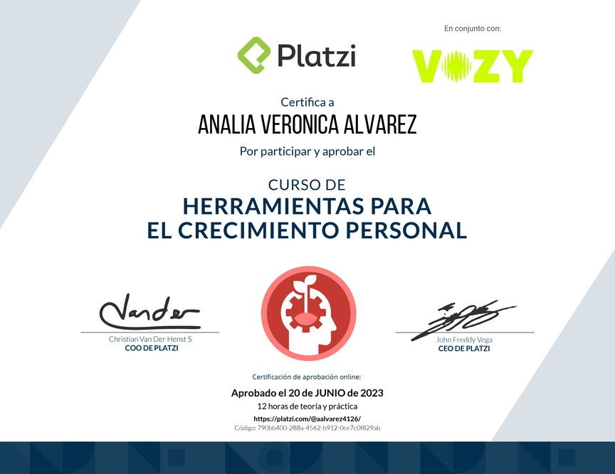 Diploma del Curso de Herramientas para el Crecimiento Personal