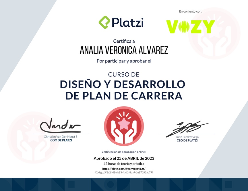 Diploma del Curso de Diseño y Desarrollo de Plan de Carrera
