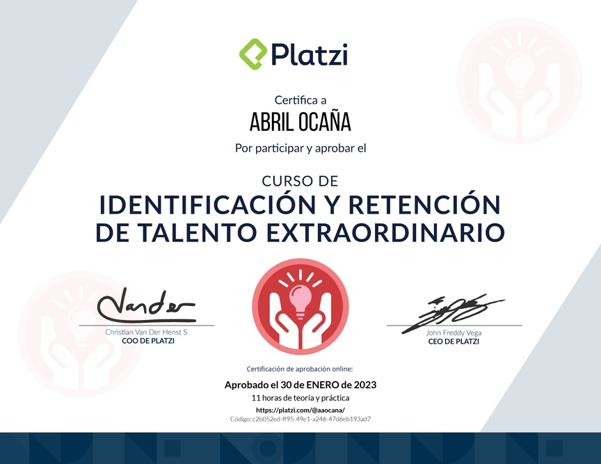 Diploma del Curso de Identificación y Retención de Talento en tu Empresa
