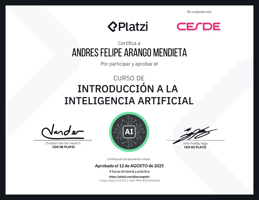 Diploma del Curso Gratis de Introducción a la Inteligencia Artificial