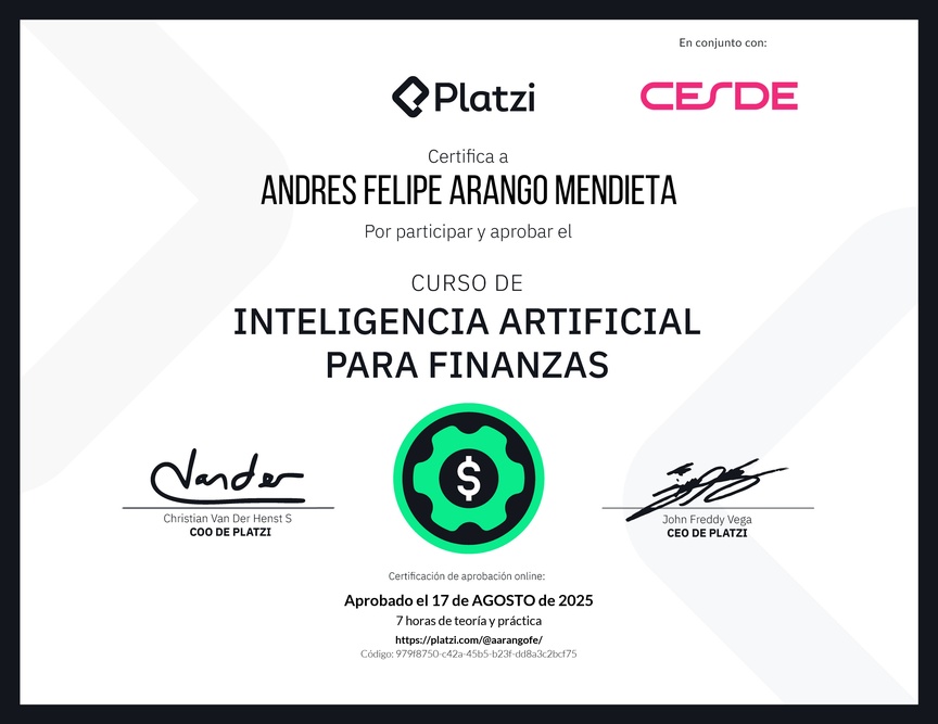 Diploma del Curso de Inteligencia Artificial para Finanzas