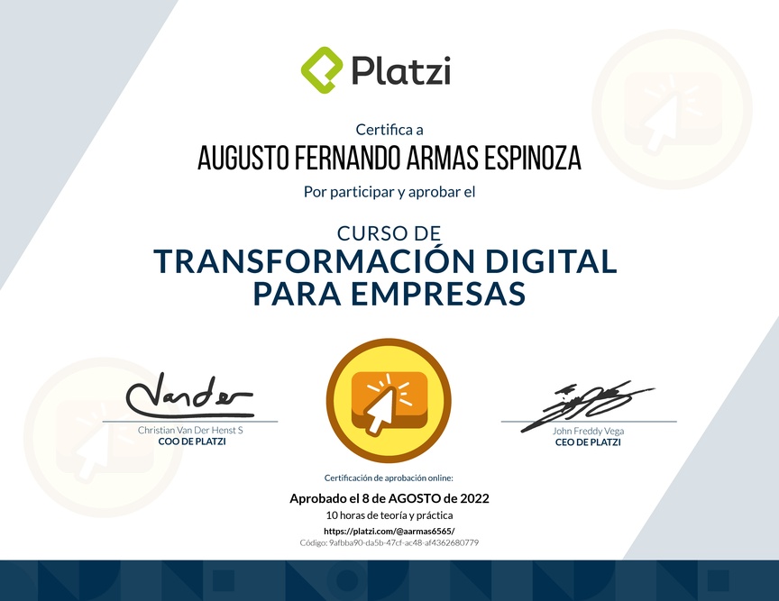 Diploma del Curso de Transformación Digital para el Crecimiento de tu Empresa