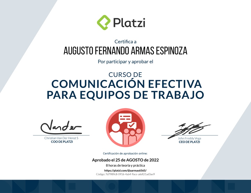 Diploma del Curso de Comunicación Efectiva para Equipos de Trabajo