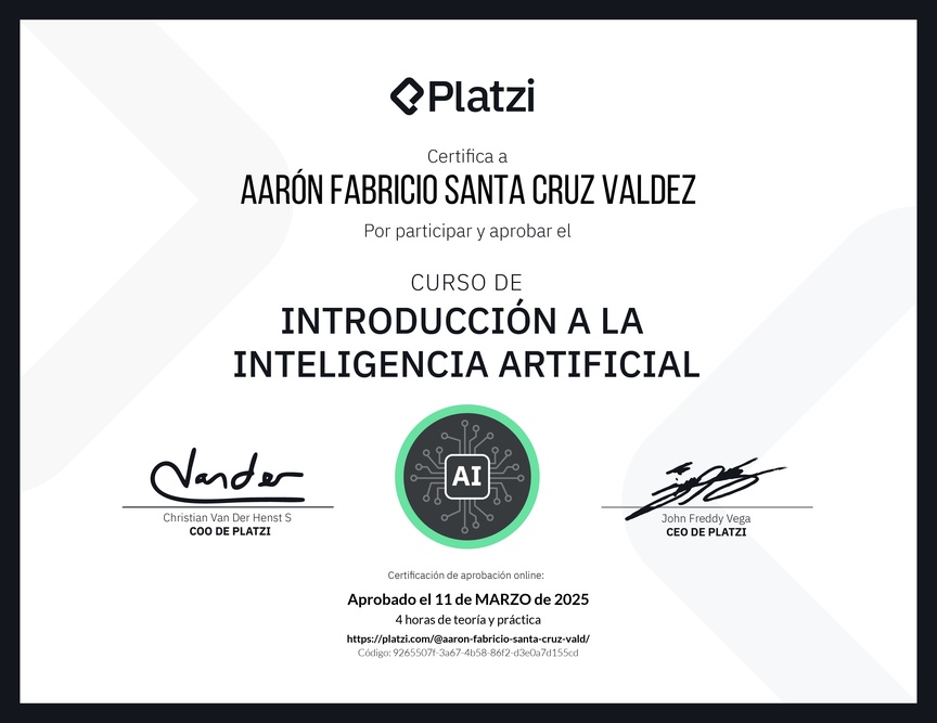 Diploma del Curso Gratis de Introducción a la Inteligencia Artificial