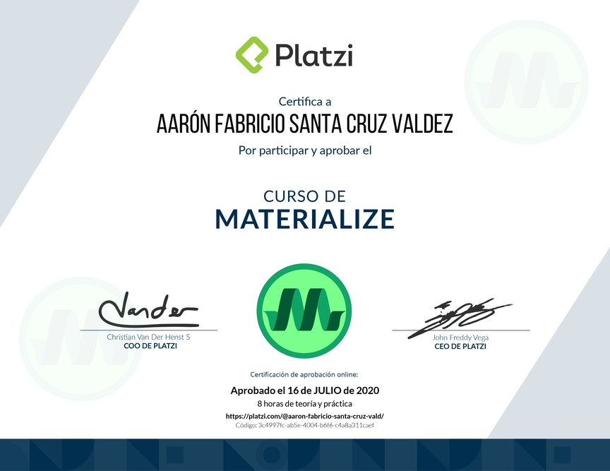 Diploma del Curso de Materialize