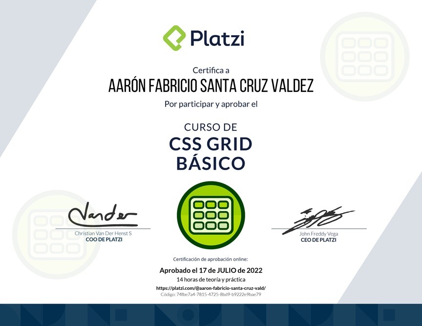 Diploma del Curso de CSS Grid Básico