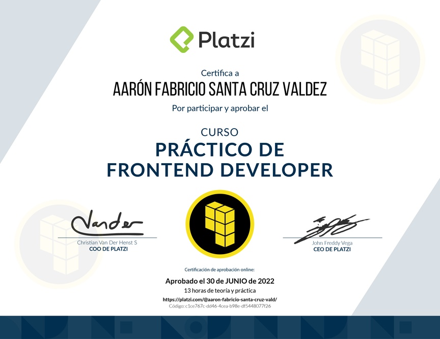 Diploma del Curso Práctico de Frontend Developer