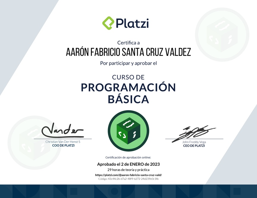 Diploma del Curso Gratis de Programación Básica 2022