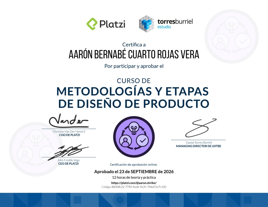 Diploma del Curso de Metodologías de Diseño de Productos Digitales