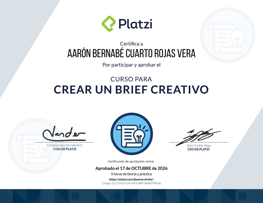 Diploma del Curso para Aprender a crear un Brief