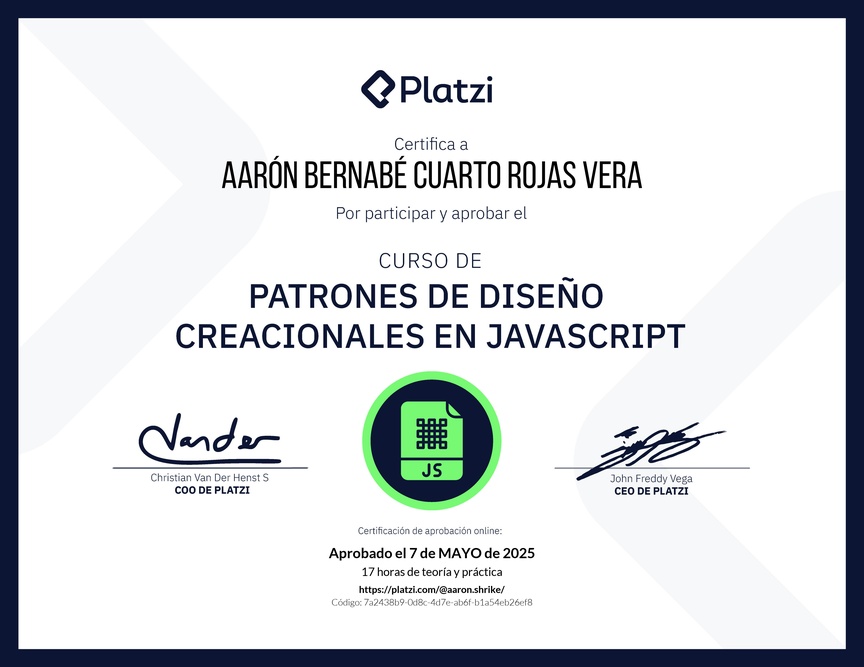 Diploma del Curso de Patrones de Diseño en JavaScript