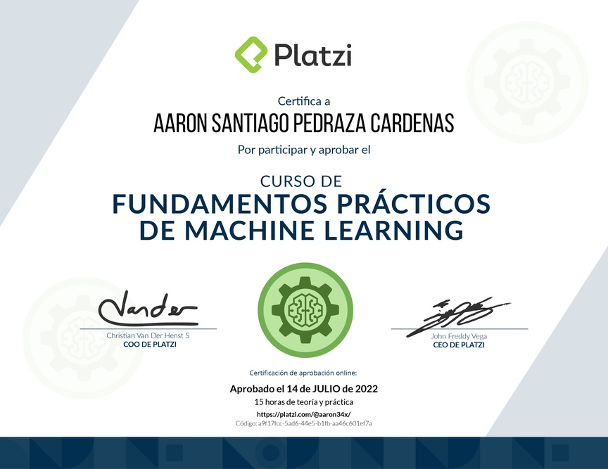 Diploma del Curso de Fundamentos Prácticos de Machine Learning