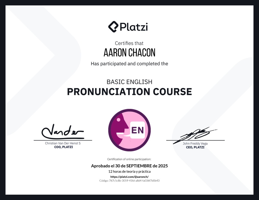 Diploma del Curso Básico de Pronunciación en Inglés