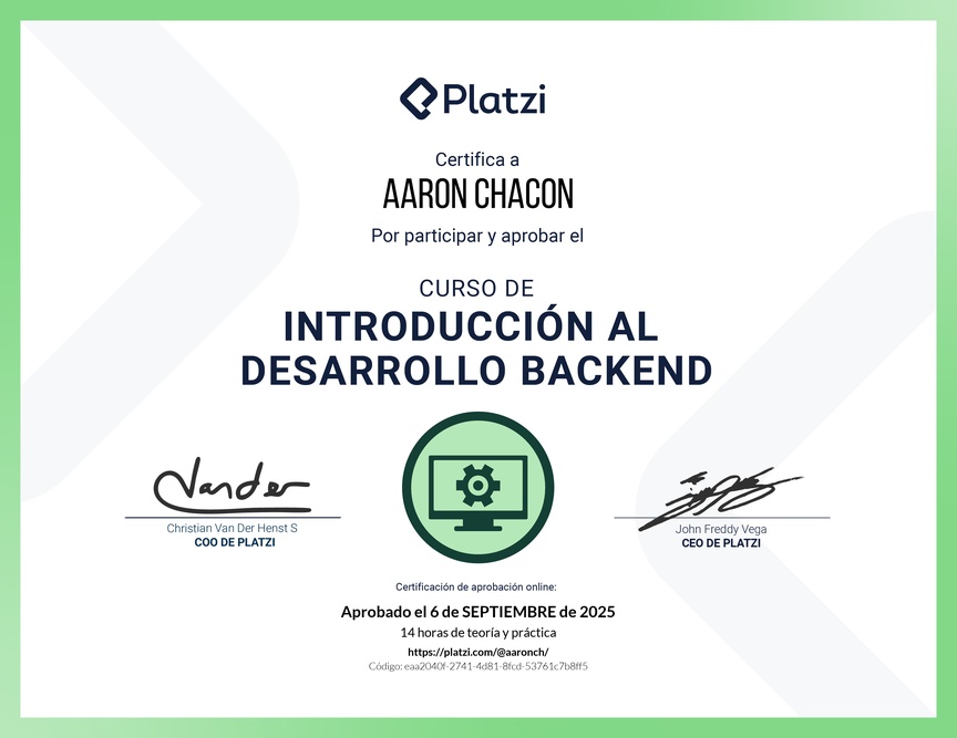 Diploma del Curso de Introducción al Desarrollo Backend