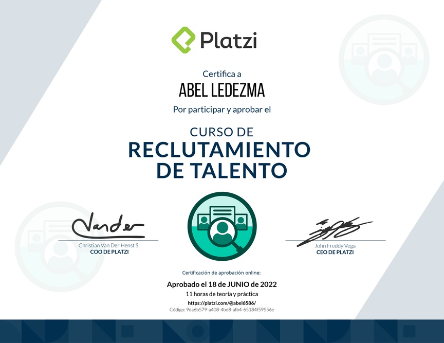 Diploma del Curso de Reclutamiento de Talento