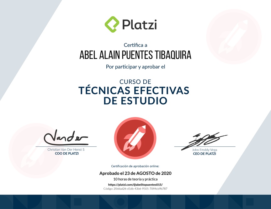 Diploma del Curso de Técnicas Efectivas de Estudio
