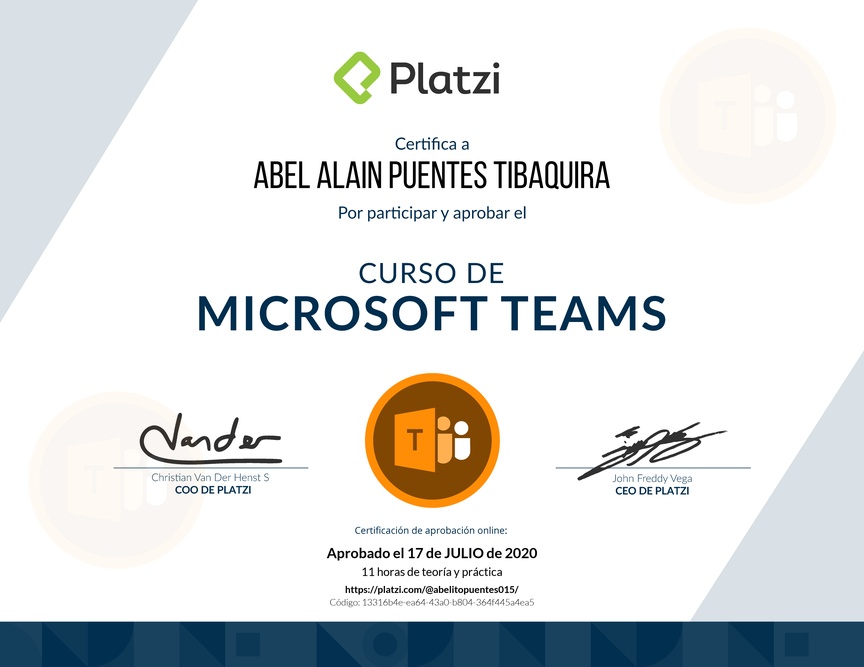 Diploma del Curso de Microsoft Teams: Optimiza la Colaboración y Gestión Empresarial (2020)