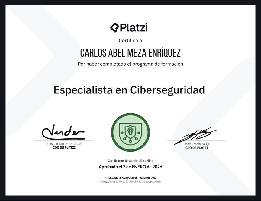 Diploma de la Ruta de Aprendizaje de Especialista en Ciberseguridad