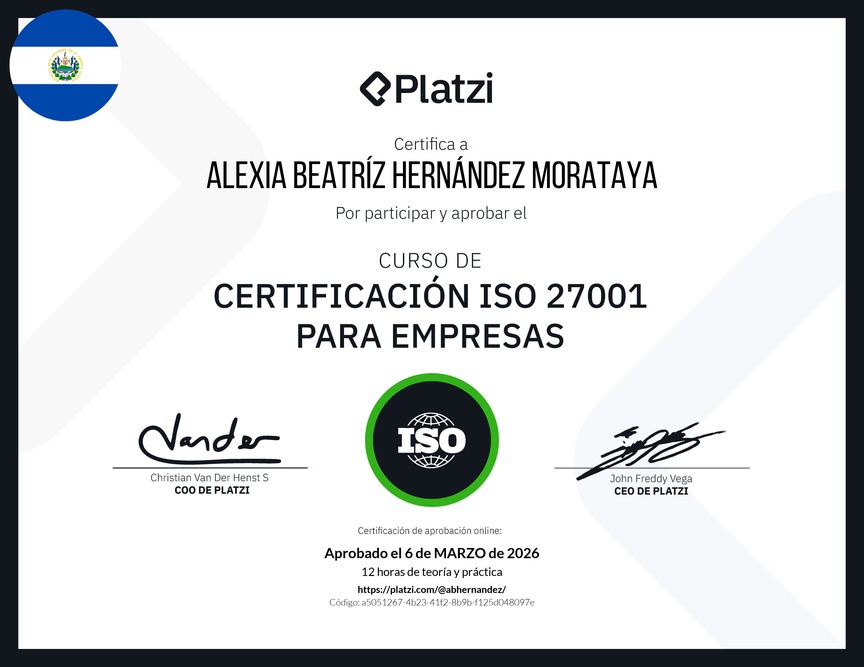 Diploma del Curso de Certificación ISO 27001 para Empresas