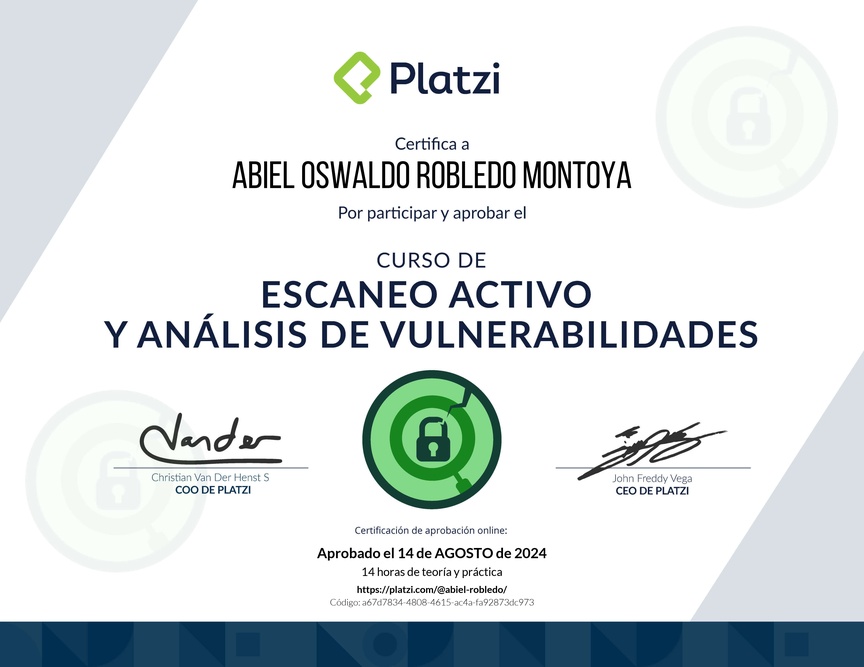 Diploma del Curso de Escaneo Activo y Análisis de Vulnerabilidades