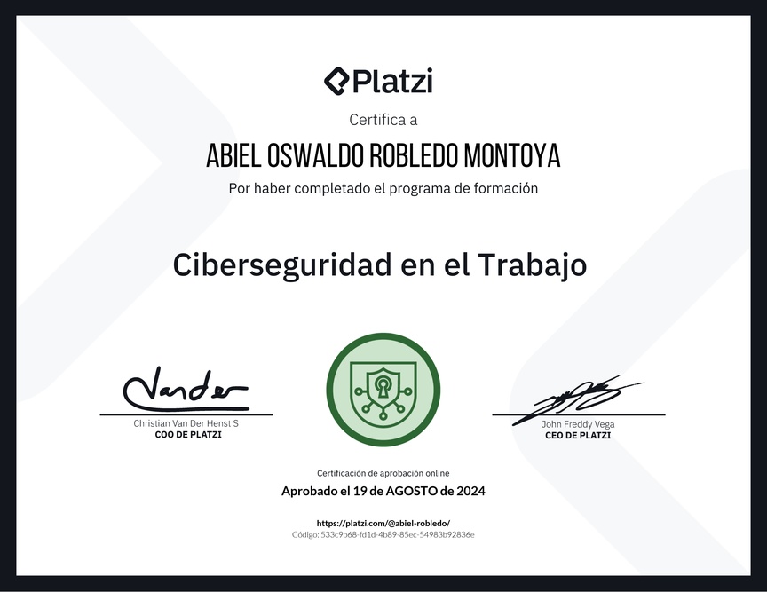 Diploma de la Ruta de Aprendizaje de Ciberseguridad en el Trabajo