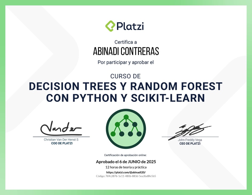 Diploma del Curso de Decision Trees y Random Forest con Python y scikit-learn