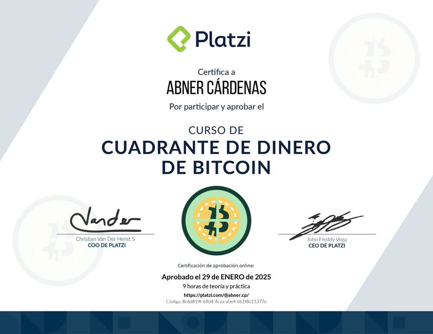 Diploma de Cuadrante de Dinero de Bitcoin y Criptomonedas