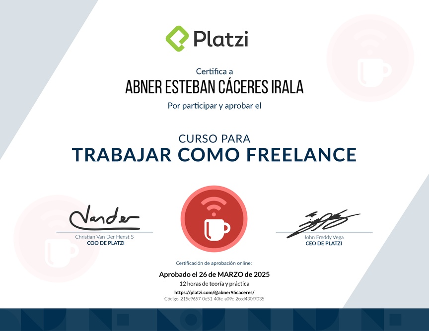 Diploma del Curso para Trabajar como Freelance