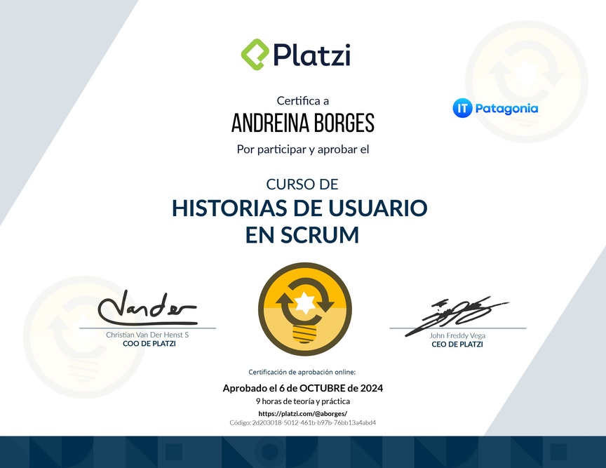 Diploma del Curso de Historias de Usuario en Scrum