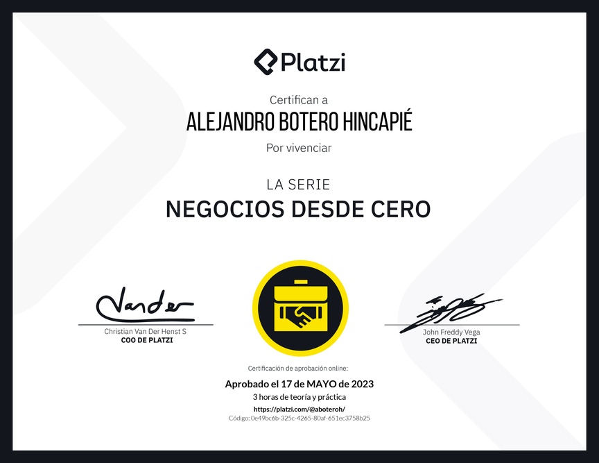Diploma del Curso de historias de éxito empresarial