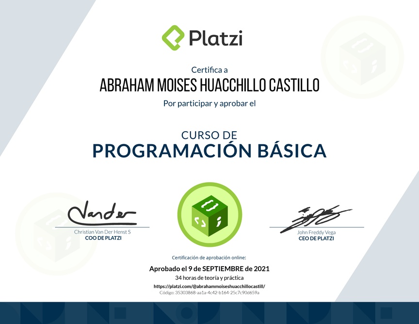 Diploma del Curso Básico de Programación