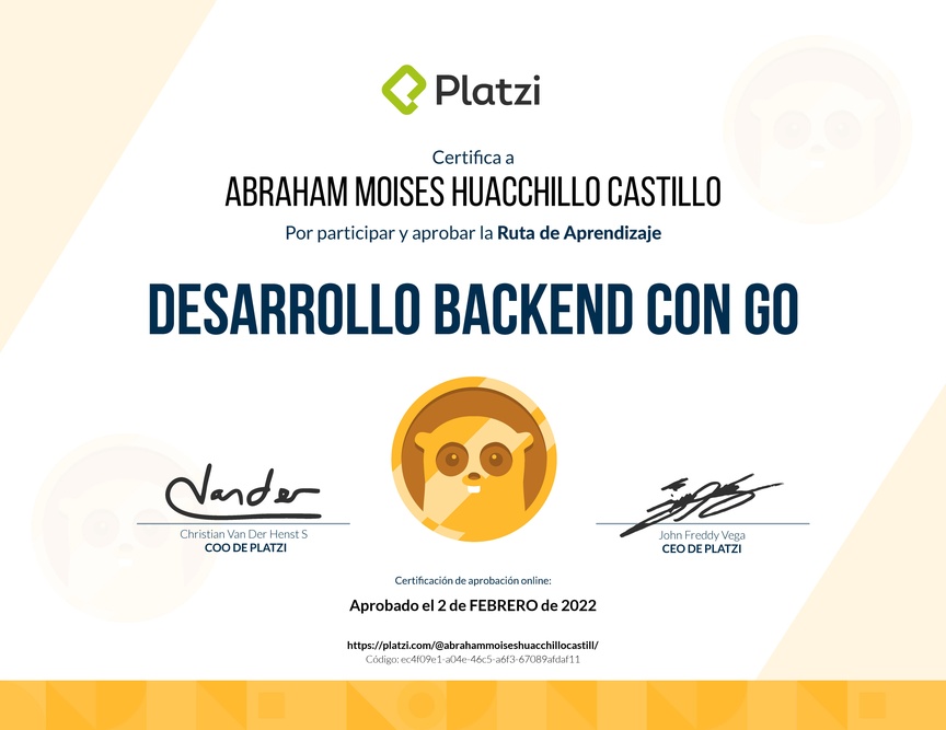 Diploma de la Ruta de Aprendizaje de Desarrollo Backend con Go