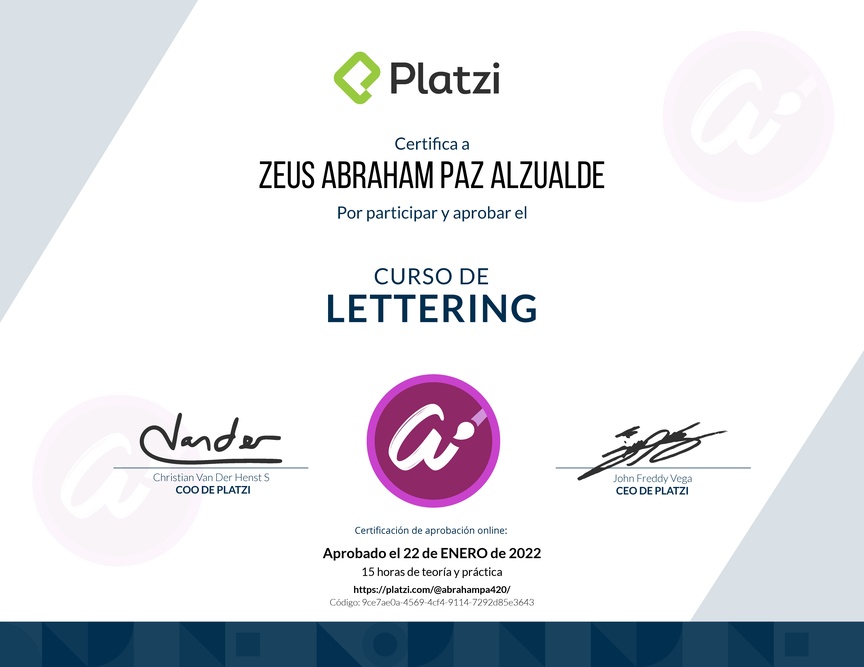 Diploma del Curso de Lettering Creativo