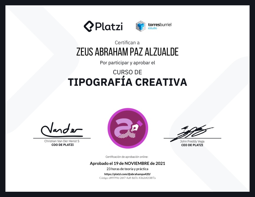 Diploma del Curso de Tipografía Creativa