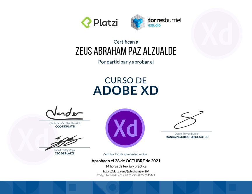 Diploma del Curso de Adobe XD