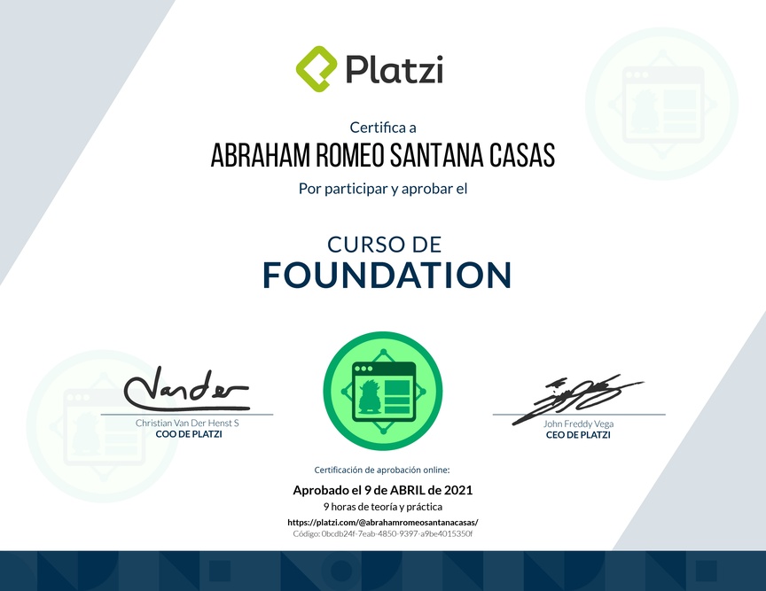 Diploma del Curso de Foundation 2018