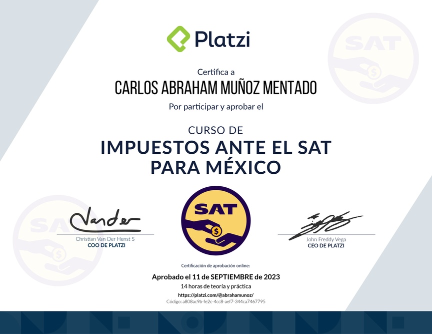 Diploma del Curso de Impuestos ante el SAT para México