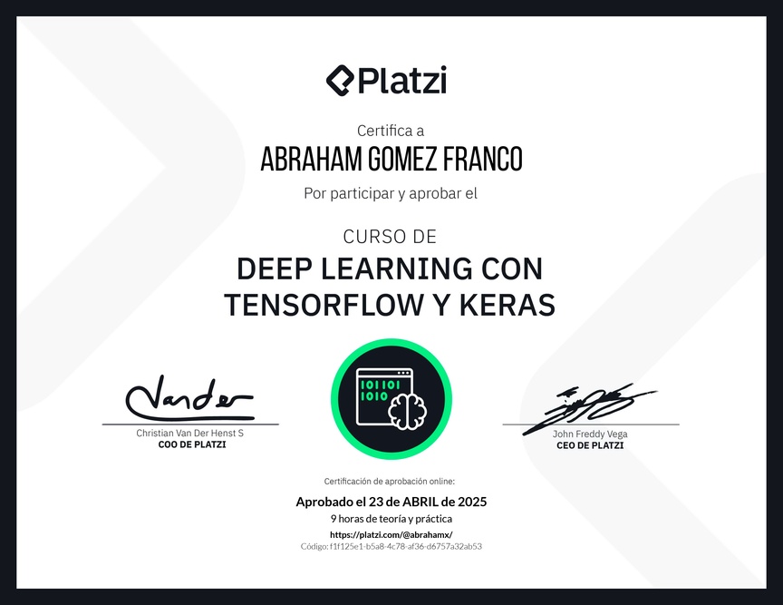 Diploma del Curso de Deep Learning con TensorFlow y Keras