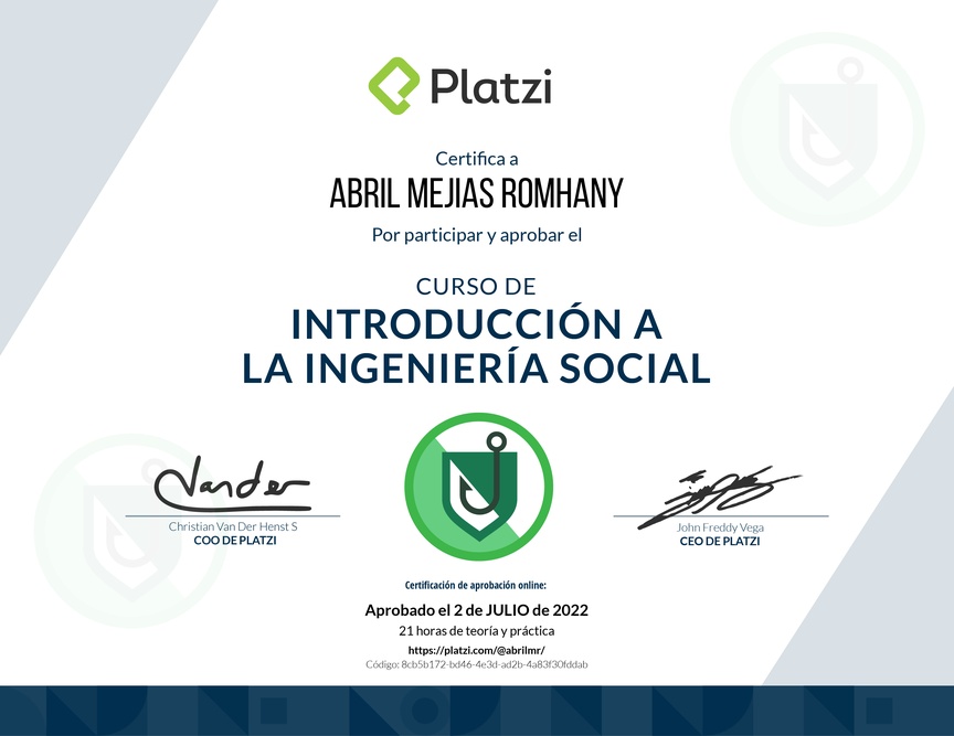 Diploma del Curso de Introducción a la Ingeniería Social: Técnicas, Ataques y Pretexting
