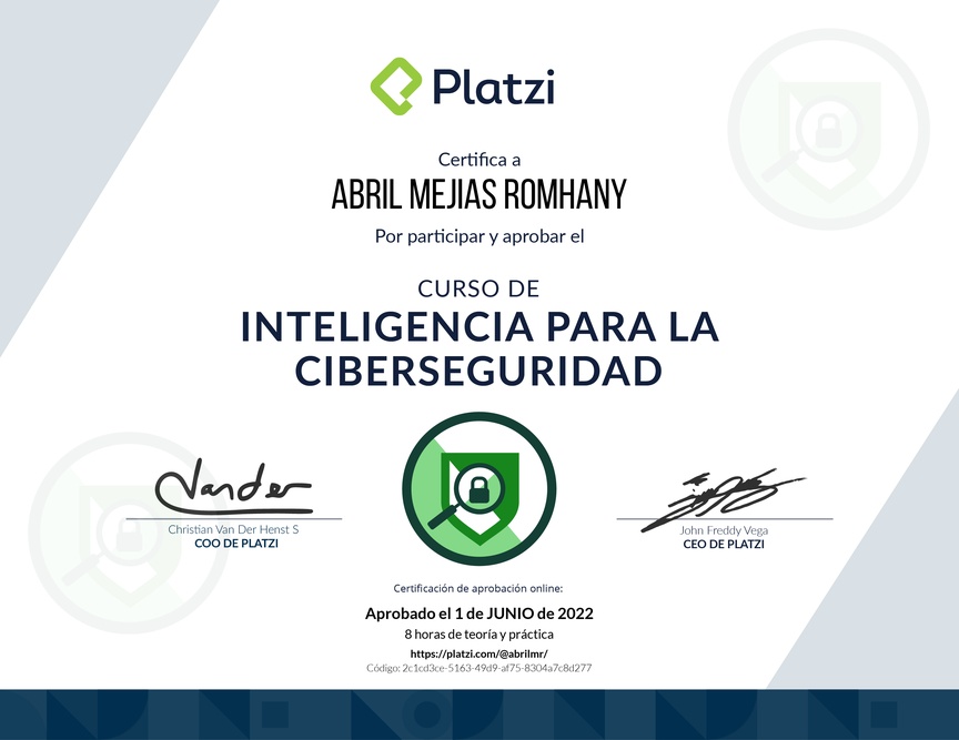 Diploma del Curso de Inteligencia para la Ciberseguridad