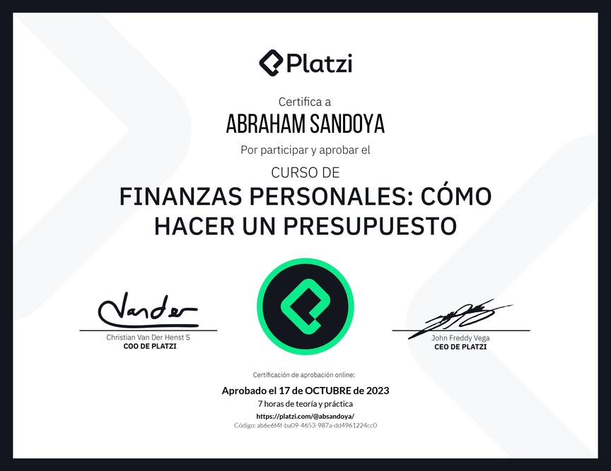 Diploma del Curso de Finanzas Personales: Cómo hacer un Presupuesto